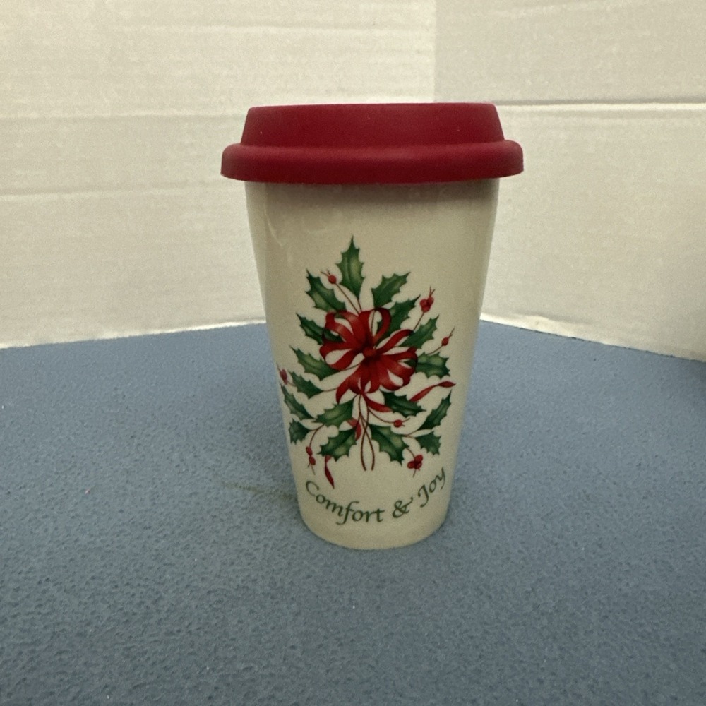 Lenox Holiday (Christmas) Comfort & Joy Ceramic Travel Coffee Mug w/Silicone Lid